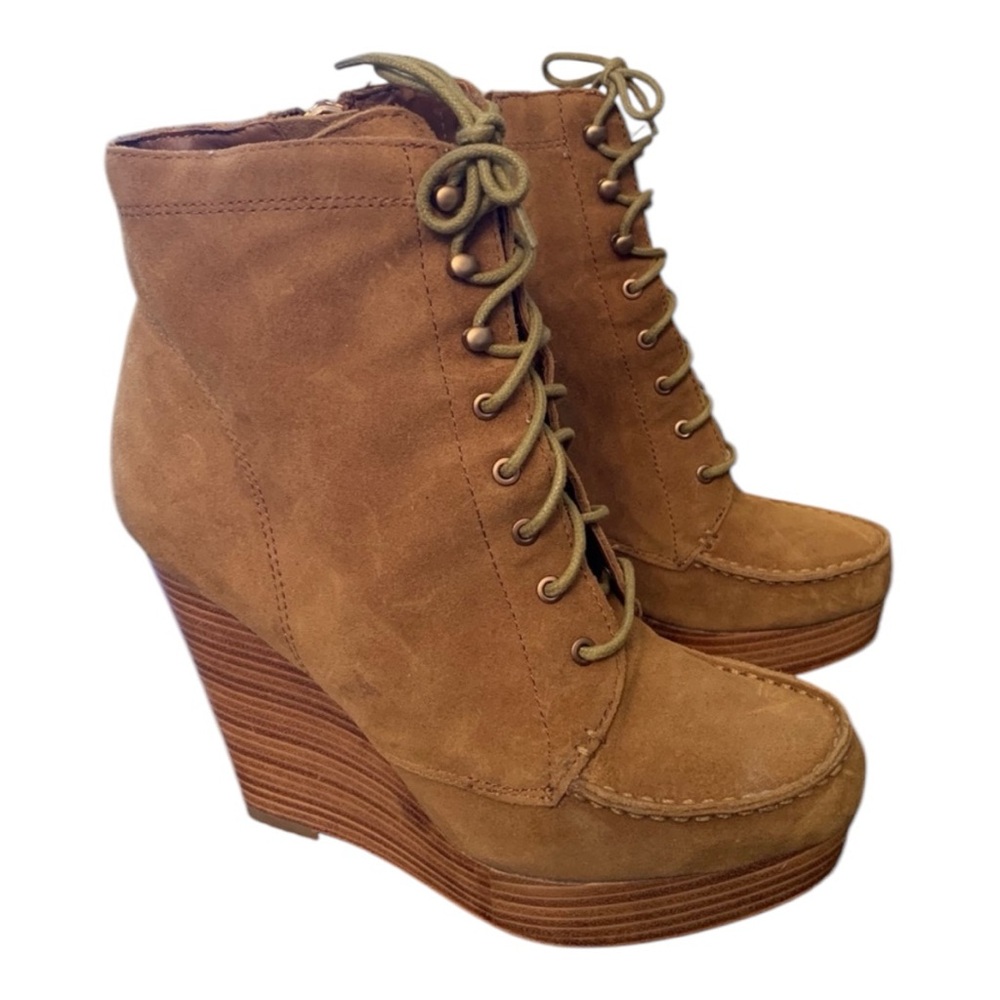 AUTHENTIC COACH LILIANA LACE UP PLATFORM WEDGES - Picture 1 of 7